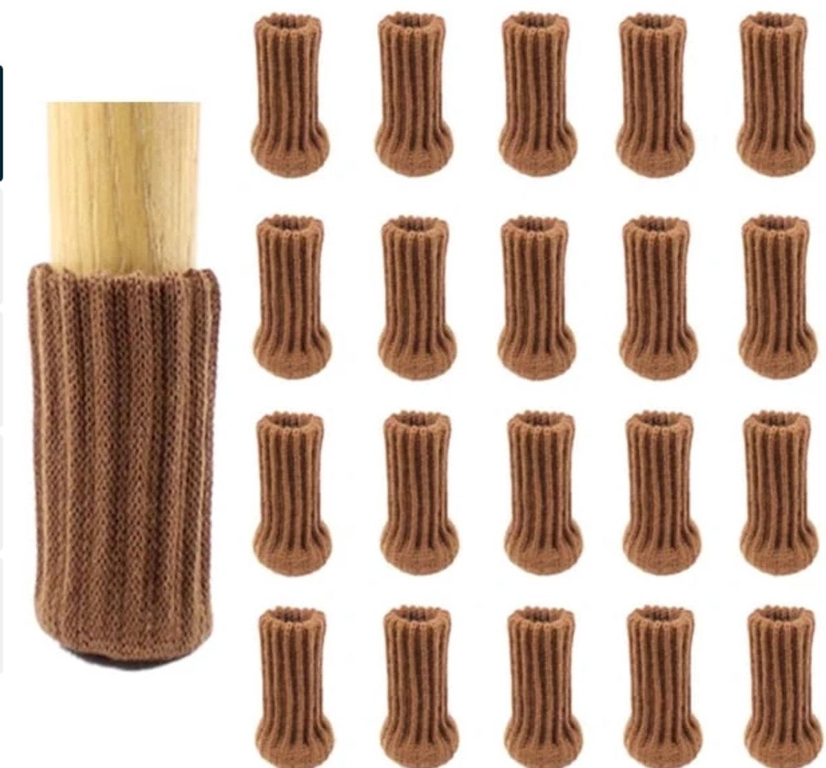 Chair leg protectors 24-pack – Brown, thick knit, non-slip socks