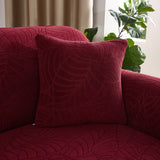 Waterproof cushion cover 45x45 - Set of 2 cushion covers - Wine red jacquard leaf pattern