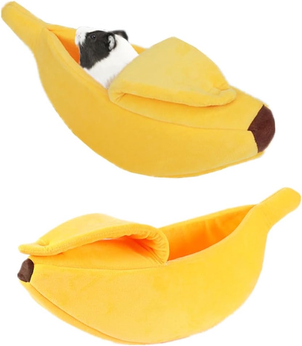 Banana-shaped pet bed - Creative dog and cat kennel - Warm and soft plush puppy mat - Cute fruit design for cats, kittens, and dogs - Available in various sizes (S)