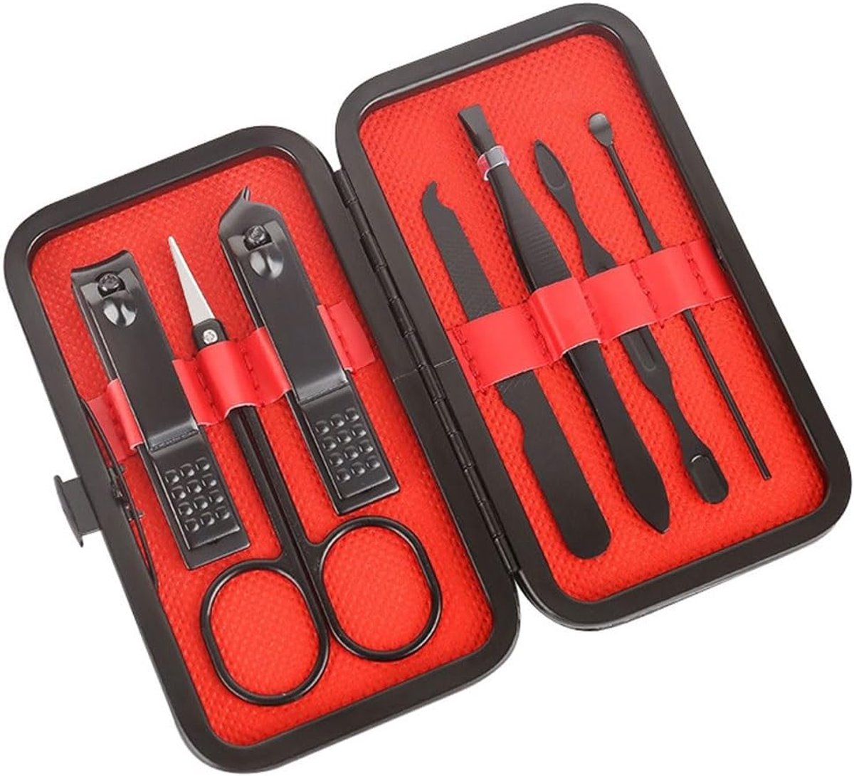 Black 7-piece nail clipper set - Includes nail clipper, nail trimmer, etc. - Manicure tools for home use - Suitable for travel and beauty - Portable travel set for beauty and nail care