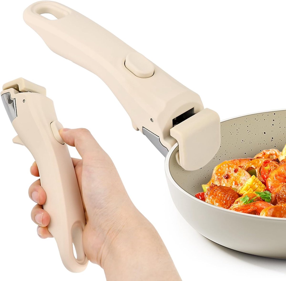 Detachable pan handle, detachable replacement handle for pots and pans, universal cream white pan handles, suitable for all cookware, heat-resistant and durable (cream white, size: 1 package)