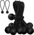 30 elastic cords, 10 cm long - with ball joints - black - sturdy rubber tensioners - for securing tarpaulins, camping tents, luggage cables, and awnings.