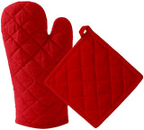 Oven Mitt Set – 1 glove + 1 potholder, red