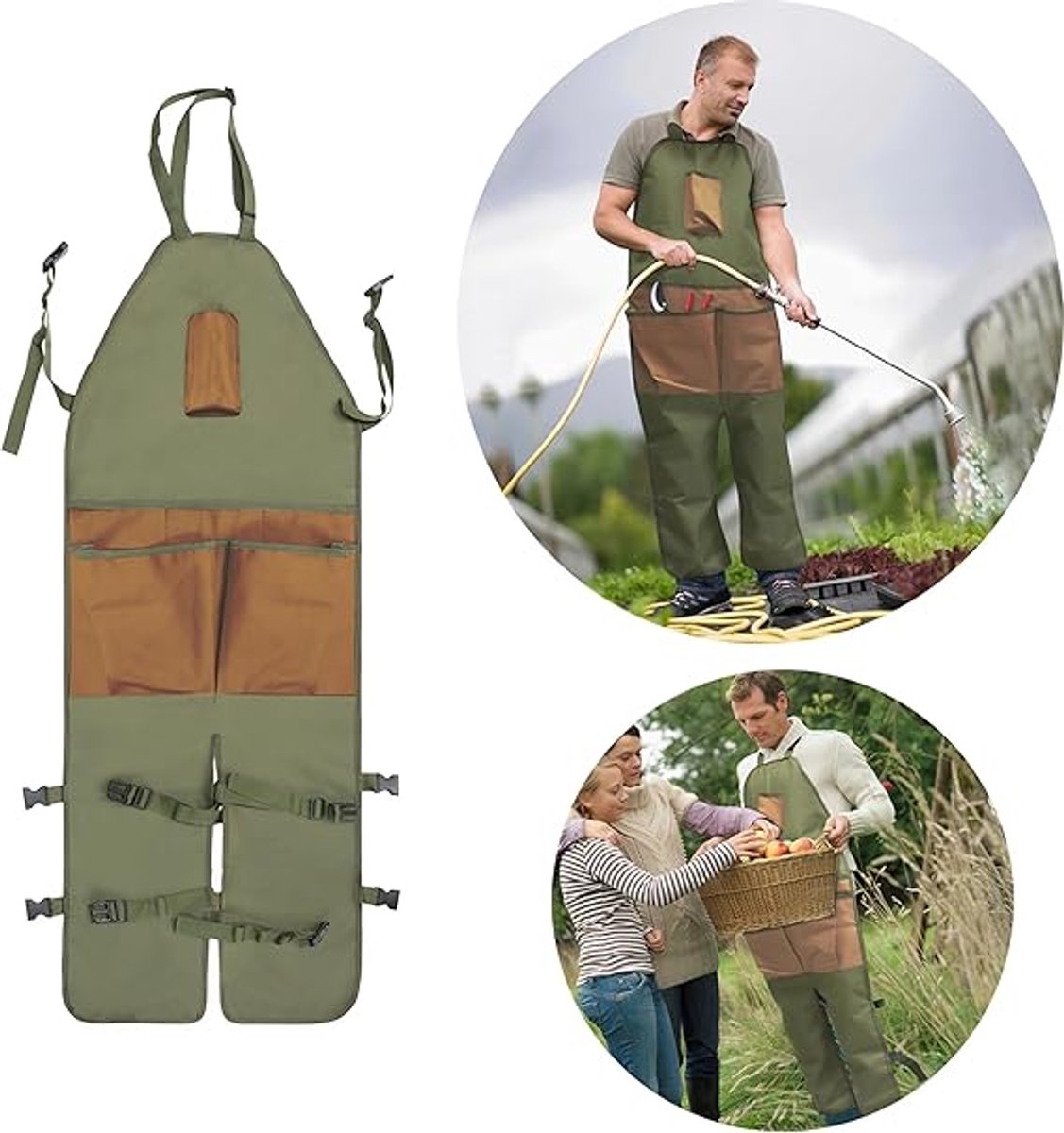Garden Apron - Men's Apron - Picking Apron with Pockets - Waterproof - Adjustable, reinforced knees - Suitable for mowing lawns and grass.