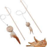 2 interactive cat tease sticks - cat stick toy set - cute paper balls and paper circles - attract your cat's attention