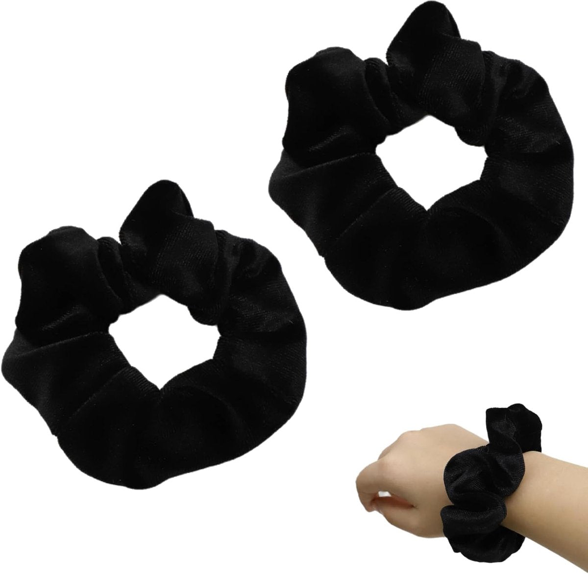 2-pack hair ties - Soft knitted hair ties for women - Hair ties for girls - Elastic headbands - Hair ties for ponytails - Hair accessories - Women & girls (black)