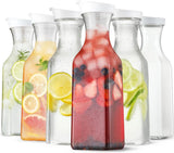 50 oz plastic water carafe with flip lid, set of 3 square plastic juice pitchers with clear bottom - for water, iced tea, juice, liquor, lemonade, milk and mimosa bar - HAND WASH ONLY