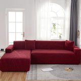 Waterproof sofa cover - Wine red jacquard leaf pattern - For 4-seater sofa (235-300 cm)