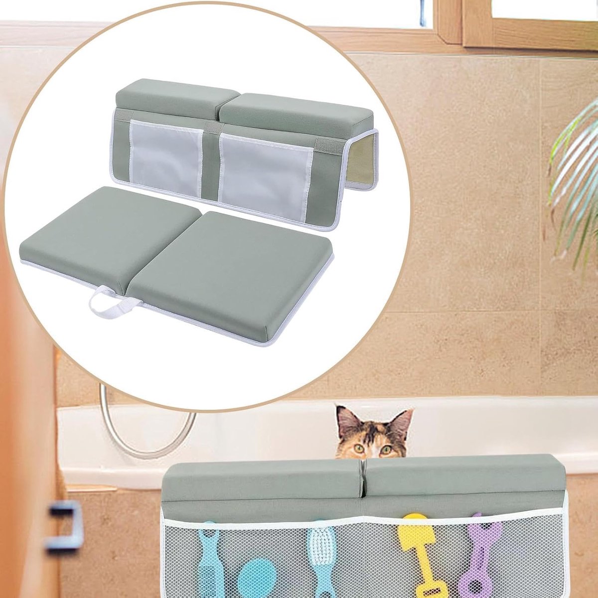 Bath Knee Cushion & Elbow Cushion Set – Thick, quick-drying, with organizer