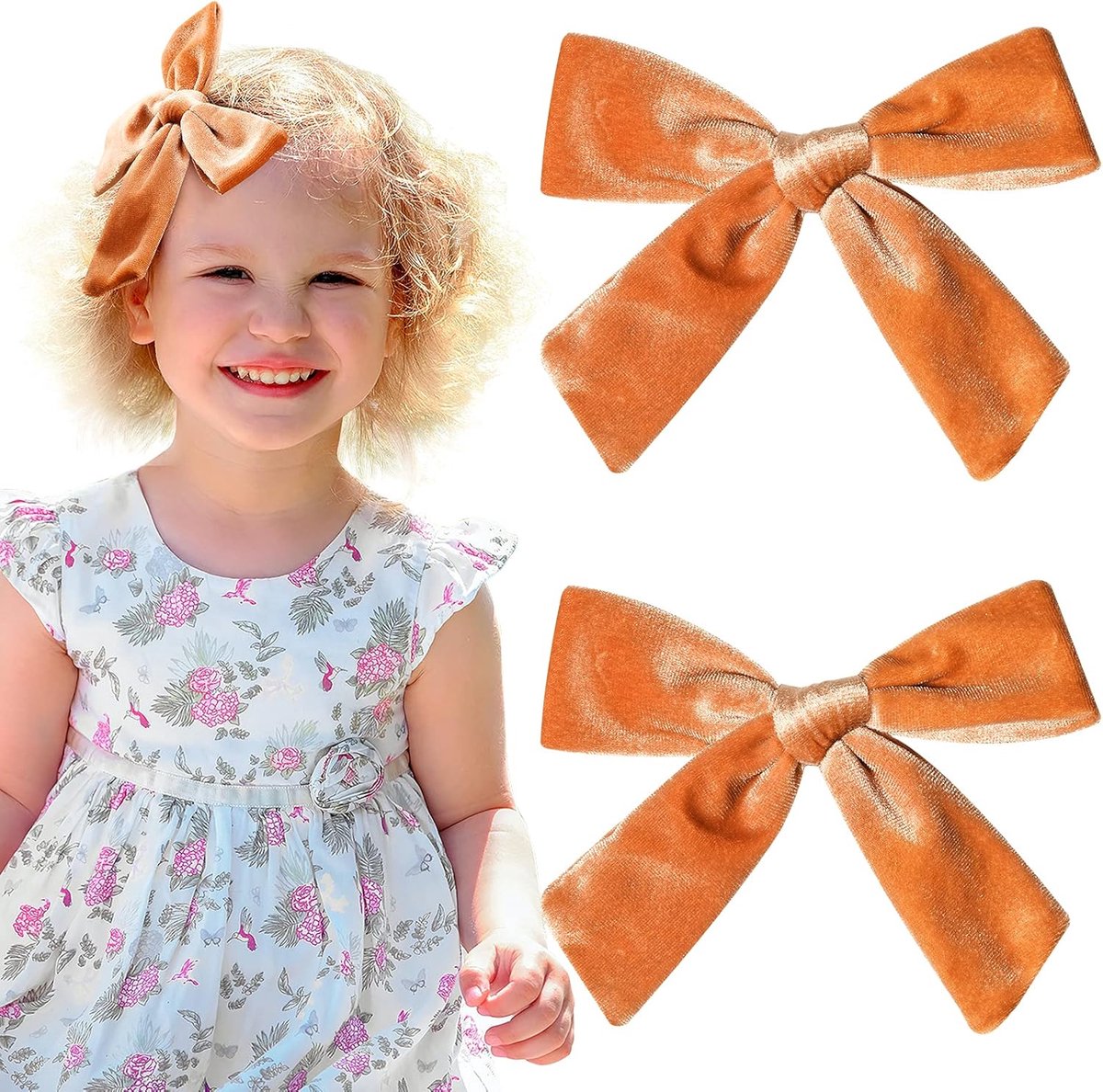 Hair Bows for Girls – 4.5 inch Velvet, Orange-Brown, Autumn/Winter