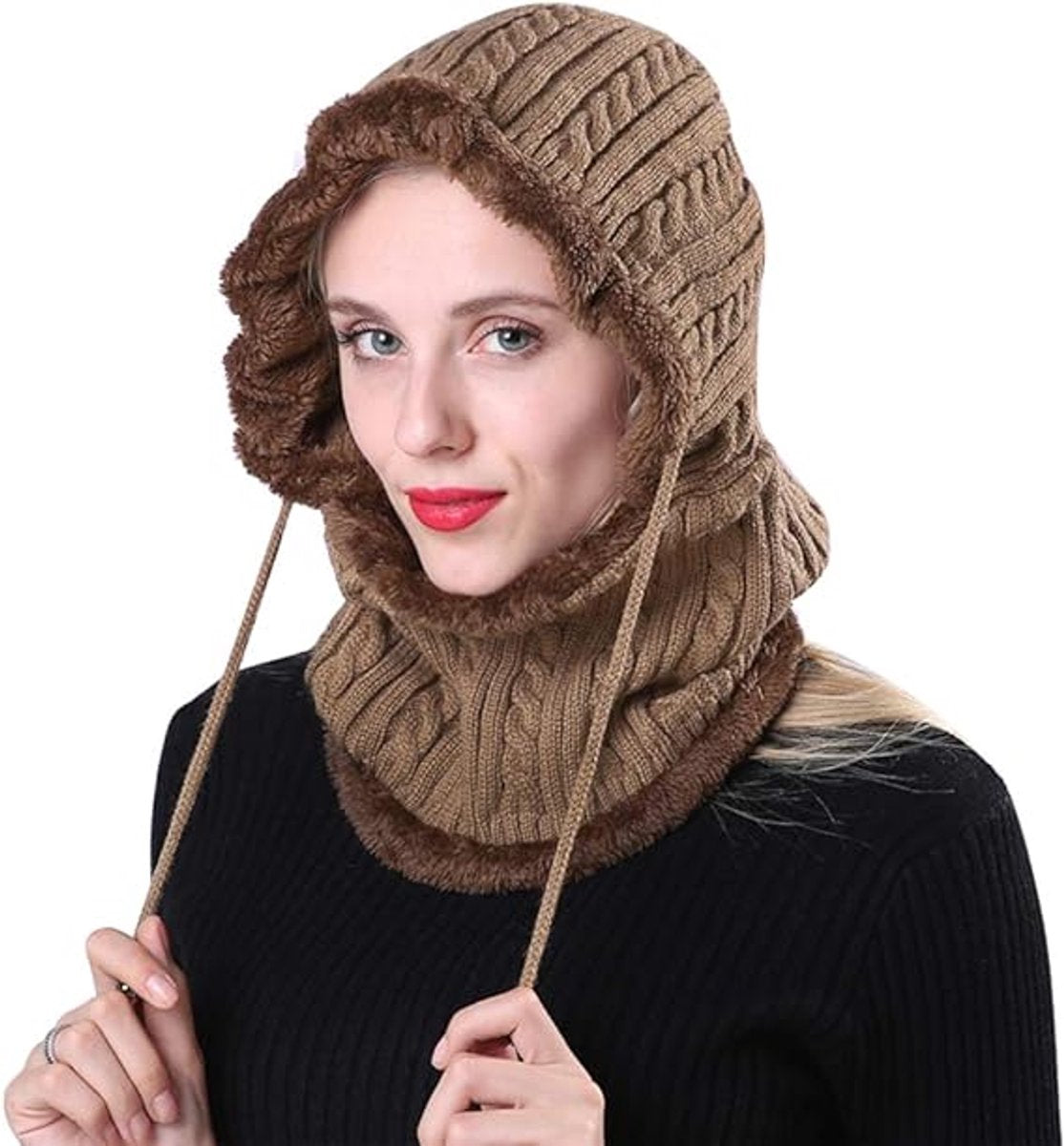 Warm Winter Hat with Fleece Lining - Balaclava Scarf Set - for Skiing, Hiking and Winter Sports