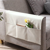 Sofa Armrest Storage - 5 Compartments - Reinforced Tech Fabric - Remote Control Holder - White (70*110CM)