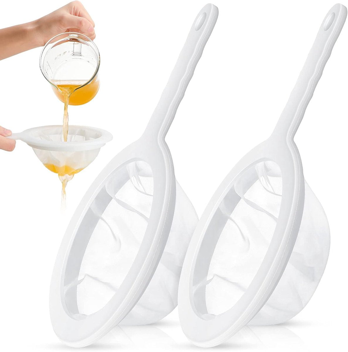 2 pieces 24 cm ultra-fine sieve - nylon juice strainer - yogurt strainer - plastic colander with handle - mini brine shrimp separator net for the kitchen (80/300 mesh)