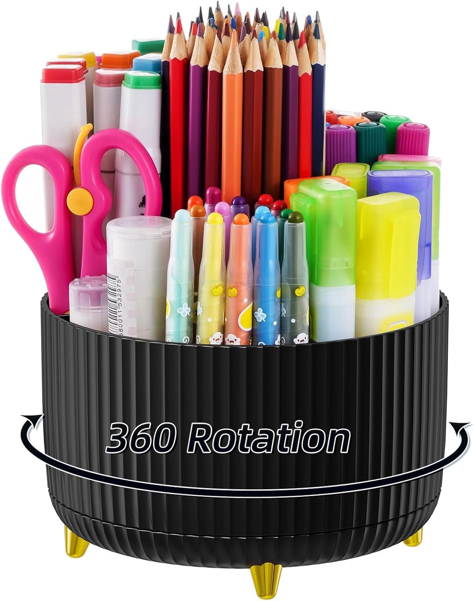 Desk storage box - 360-degree rotating office storage box - Pen holder - 5 pen sorting compartments - Space-saving desk storage box - Black - 15*12.5 cm
