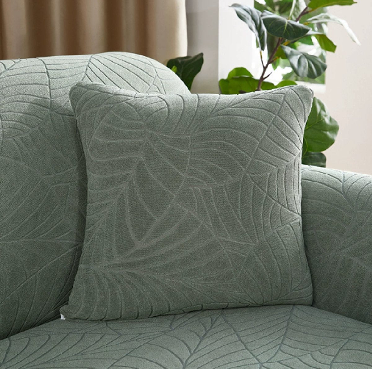 Waterproof cushion cover 45x45 - set of 2 cushion covers - Grass green jacquard leaf pattern