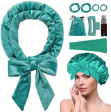 Heat-free hair curlers - Curling rollers - curling set - Blow-dry effect without heat overnight - Soft cap and sleepy bow design - Comfortable curls while you sleep for long hair - vegetable