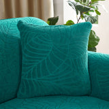 Waterproof cushion cover 45x45 - Set of 2 cushion covers - Bright green jacquard leaf pattern
