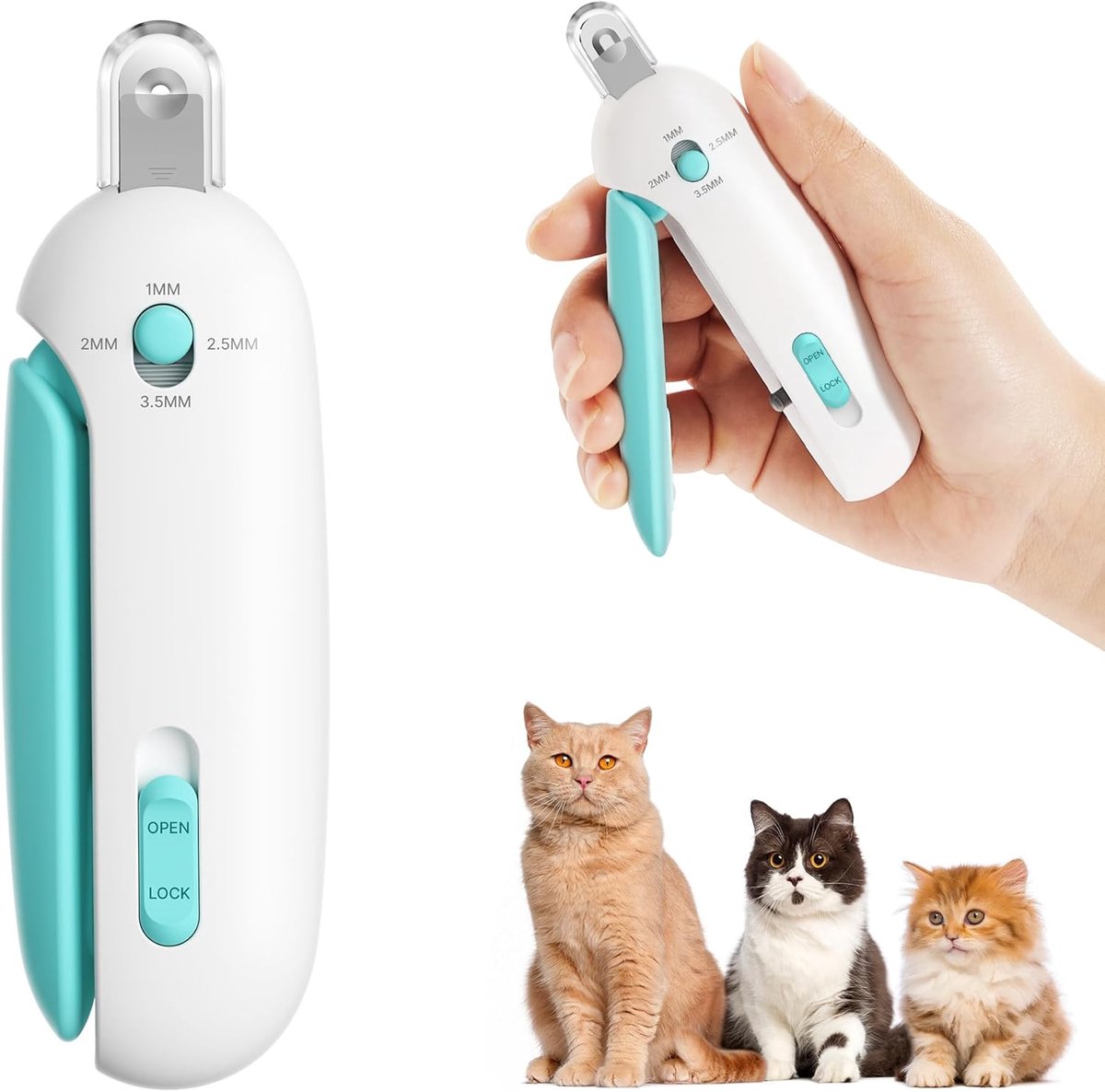 Electric Nail File - Dog Nail Clipper - Cat Nail Clipper - Dog Nail File - With Adjustable Trimming Hole in 3 Sizes and Hidden Nail File - Safe Toenail Clipper For Kittens and Indoor Cats - Anti-Splash Nail Clipper For Grooming (Blue)