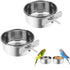 Parrot feeder - Bird food bowl - Stainless steel water bowl for bird cage with clip holder - Suitable for birds and hamsters - 10 cm - 2 pieces