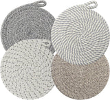 Set of 4 heat-resistant insulation mats - heat-resistant cotton mat - round placemat (20 cm) - suitable for kitchen bowls, pots, pans, and plates (4 colors)