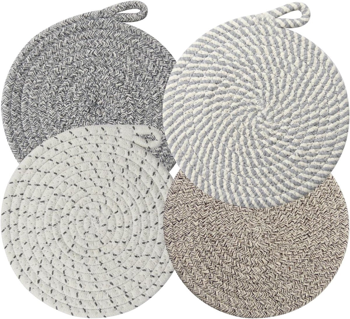 Set of 4 heat-resistant insulation mats - heat-resistant cotton mat - round placemat (20 cm) - suitable for kitchen bowls, pots, pans, and plates (4 colors)