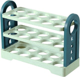 Egg Basket 30 Compartments 3 Layers - Dark Blue Flip-Down - With Handle for Refrigerator