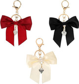 Bag Charms - Set of three cute bag charms with bows - Keychains with red, white, and black bows - Suitable for handbags, car keychains, and bag charms.