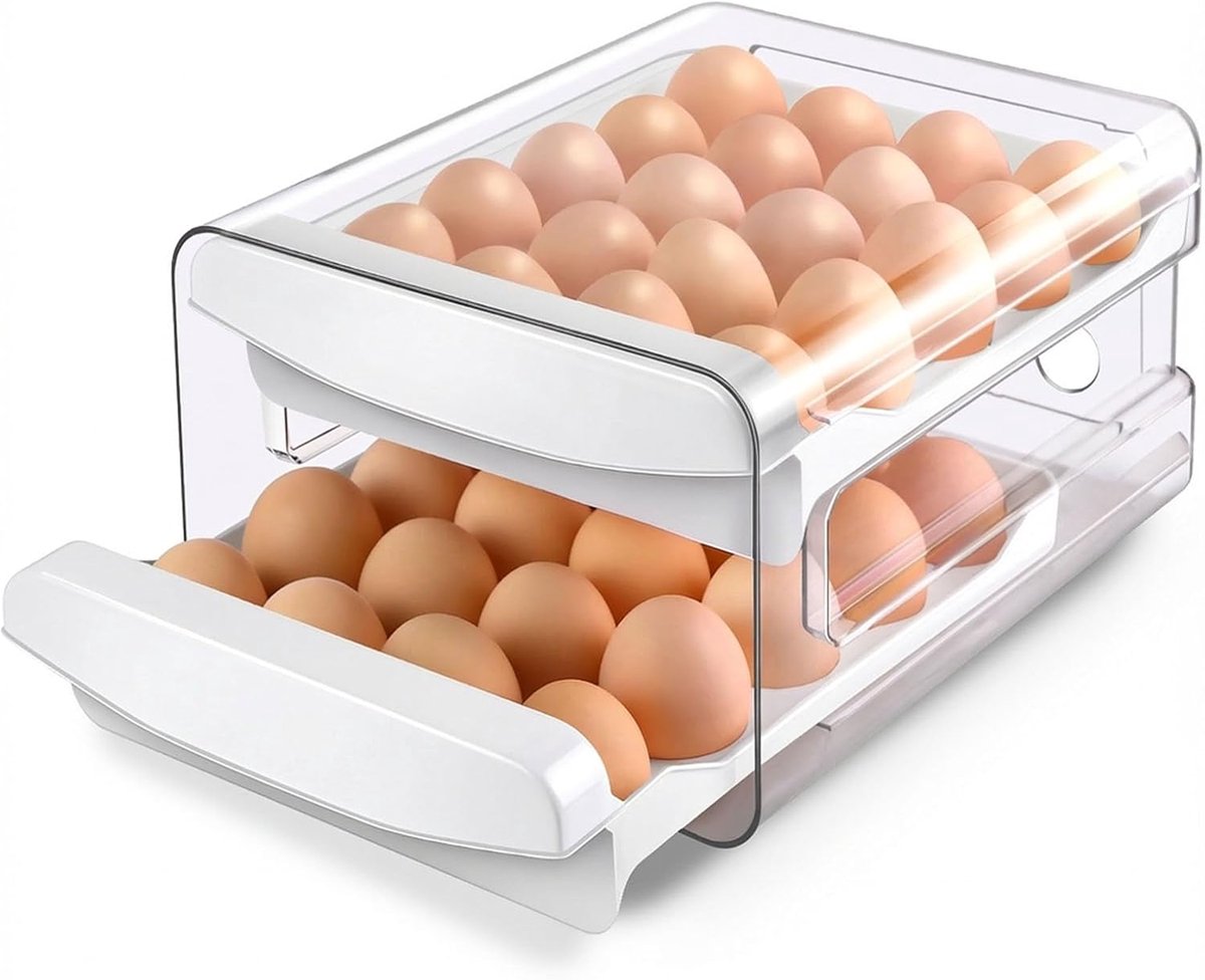 Egg carton - Egg storage box - Kitchen storage box - Double-layered, stackable - Suitable for 40 eggs - Transparent plastic egg holder - 28*22*12 cm - White