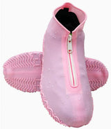 Waterproof shoe covers - reusable, foldable, non-slip rain shoe covers - with zipper - unisex - pink, size L