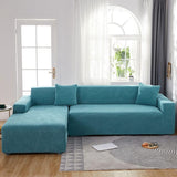 Waterproof sofa cover - Bright blue jacquard leaf pattern - For single sofa (90-140 cm)