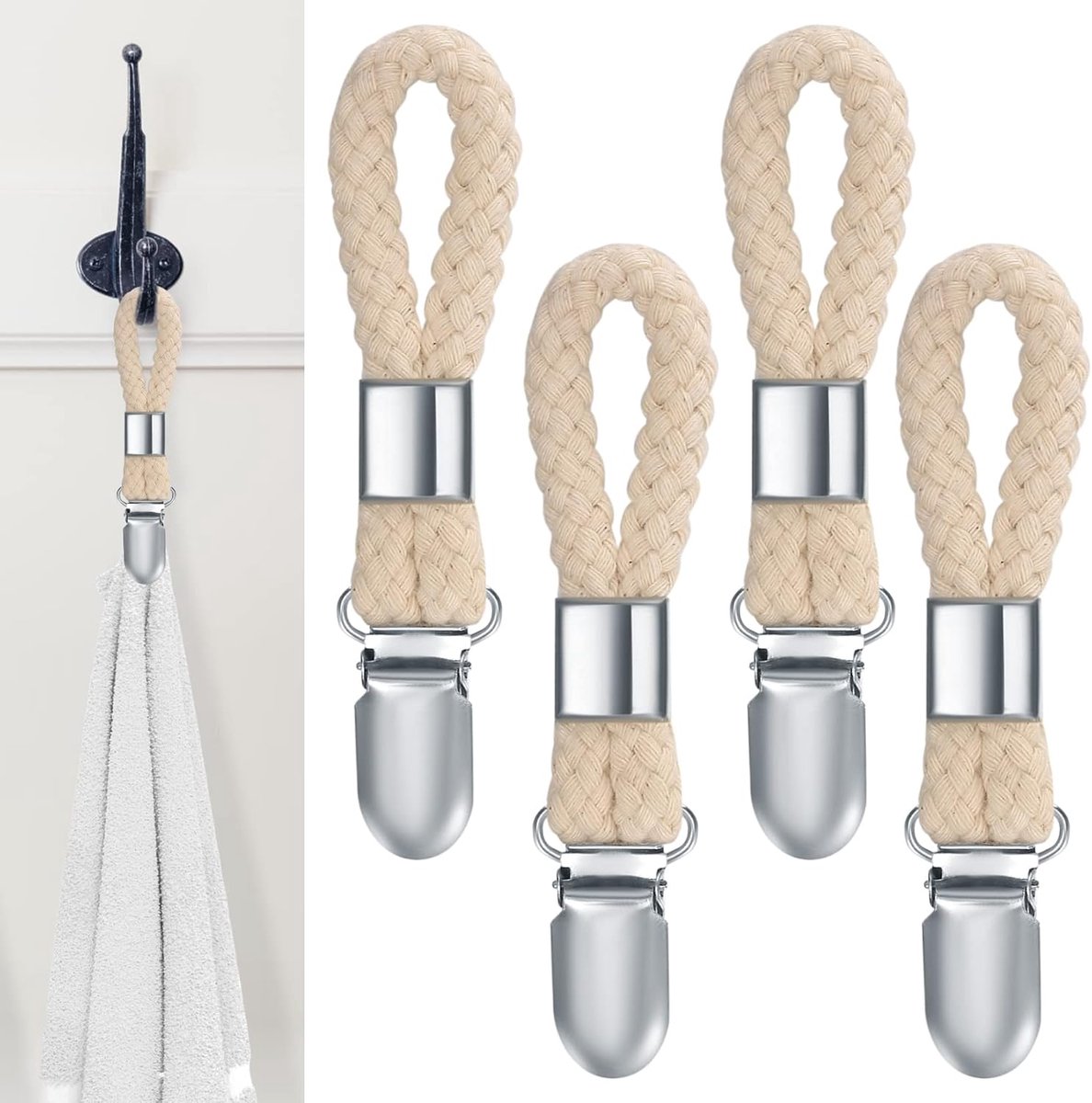Towel clips - 4 towel clips - for hanging towels - towel clips with loops - towel clips - towel hooks - dishcloth and towel rack clips