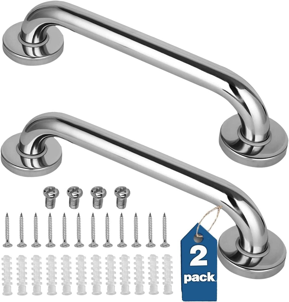 2 Pieces Bathroom Grab Bar 304 Stainless Steel - 30cm - 500lbs Load Capacity - For the Elderly