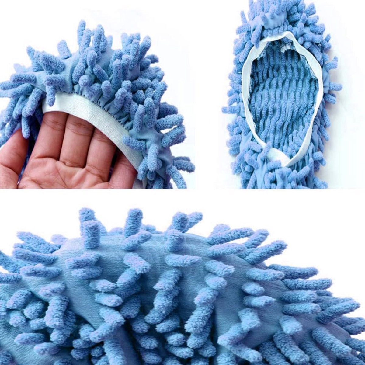 Shoe covers - 2 pairs of blue mop slippers - Microfiber cleaning mats for mopping - Soft and washable - Household slippers for cleaning floors