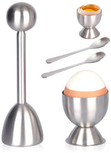 Egg Opener - Egg Separator - Eggshell Opener - Soft and Hard-Boiled Egg Separator - Includes 2 Egg Spoons, 2 Egg Cups and 1 Egg Opener - Top Slicer, Stainless Steel - Breakfast Kitchen Utensils