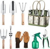 9-piece Garden Set – Stainless steel, wooden handles & watering can