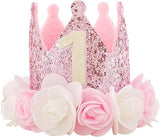 Birthday Hat - Perfect for a girl's first birthday - Rose Gold Party Crown - 3-inch Floral Princess Pink