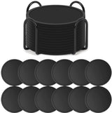 Silicone Coasters with Holder - Set of 12 - Coasters for Glasses - Coaster Set - Round Coaster Design - Coasters - Anti-Slip - Heat Resistant - Black - Gift