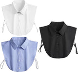 Set of 3 Women's Shirt Collars - Detachable Pointed Collar Basic - Collars for Women - Detachable Women's Collars to Wear Undergarments - Shirt Collar - Shirt Collar - Faux Detachable Collar - Shirt Replacement - One Size Adjustable - Black & White & Blue