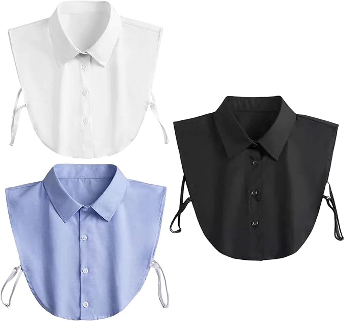 Set of 3 Women's Shirt Collars - Detachable Pointed Collar Basic - Collars for Women - Detachable Women's Collars to Wear Undergarments - Shirt Collar - Shirt Collar - Faux Detachable Collar - Shirt Replacement - One Size Adjustable - Black & White & Blue