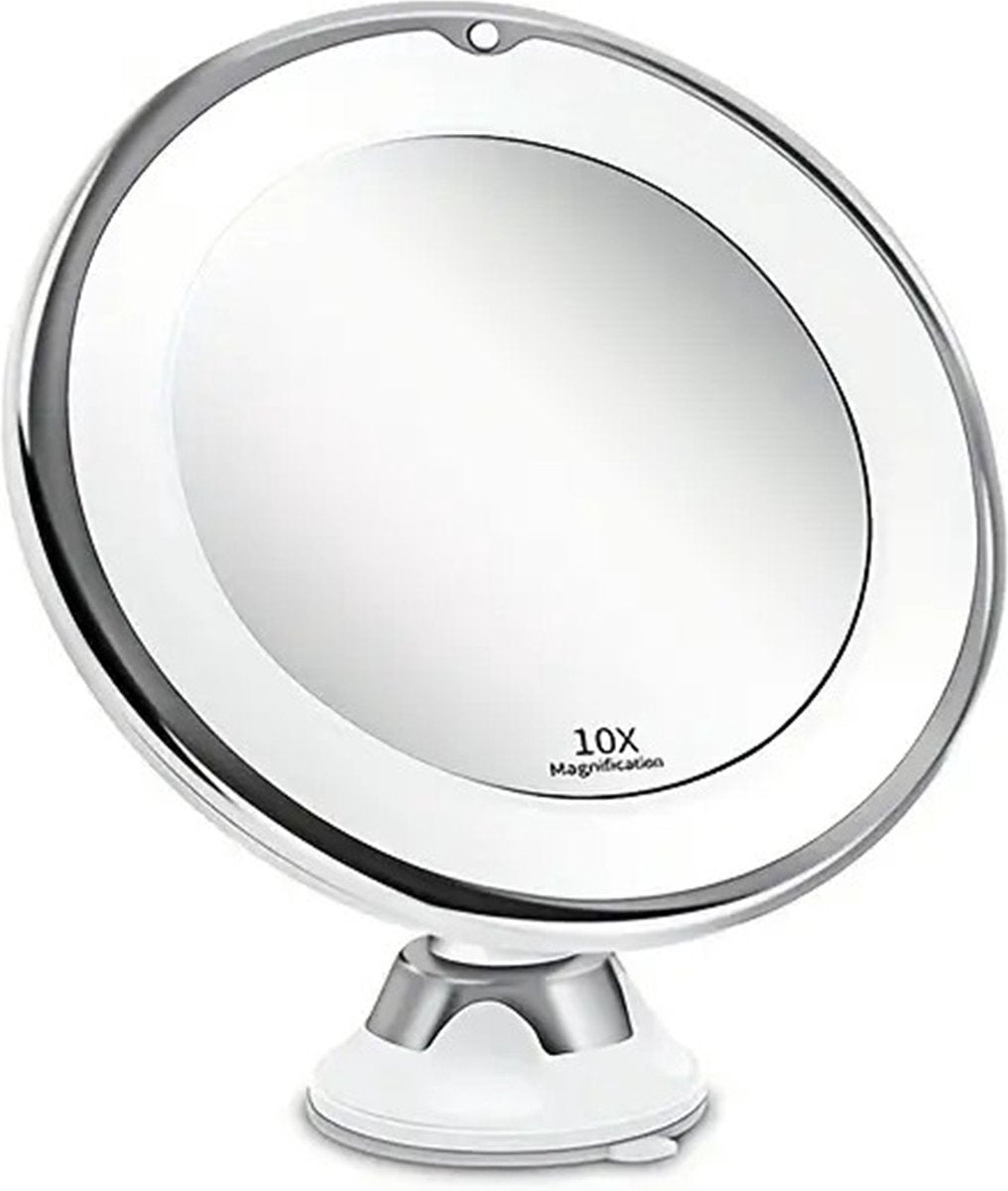 Ultra LED Makeup Mirror with Lighting and 10x Magnification - Shaving Mirror with Suction Cup - 360° Adjustable – Wireless 3 AAA Batteries