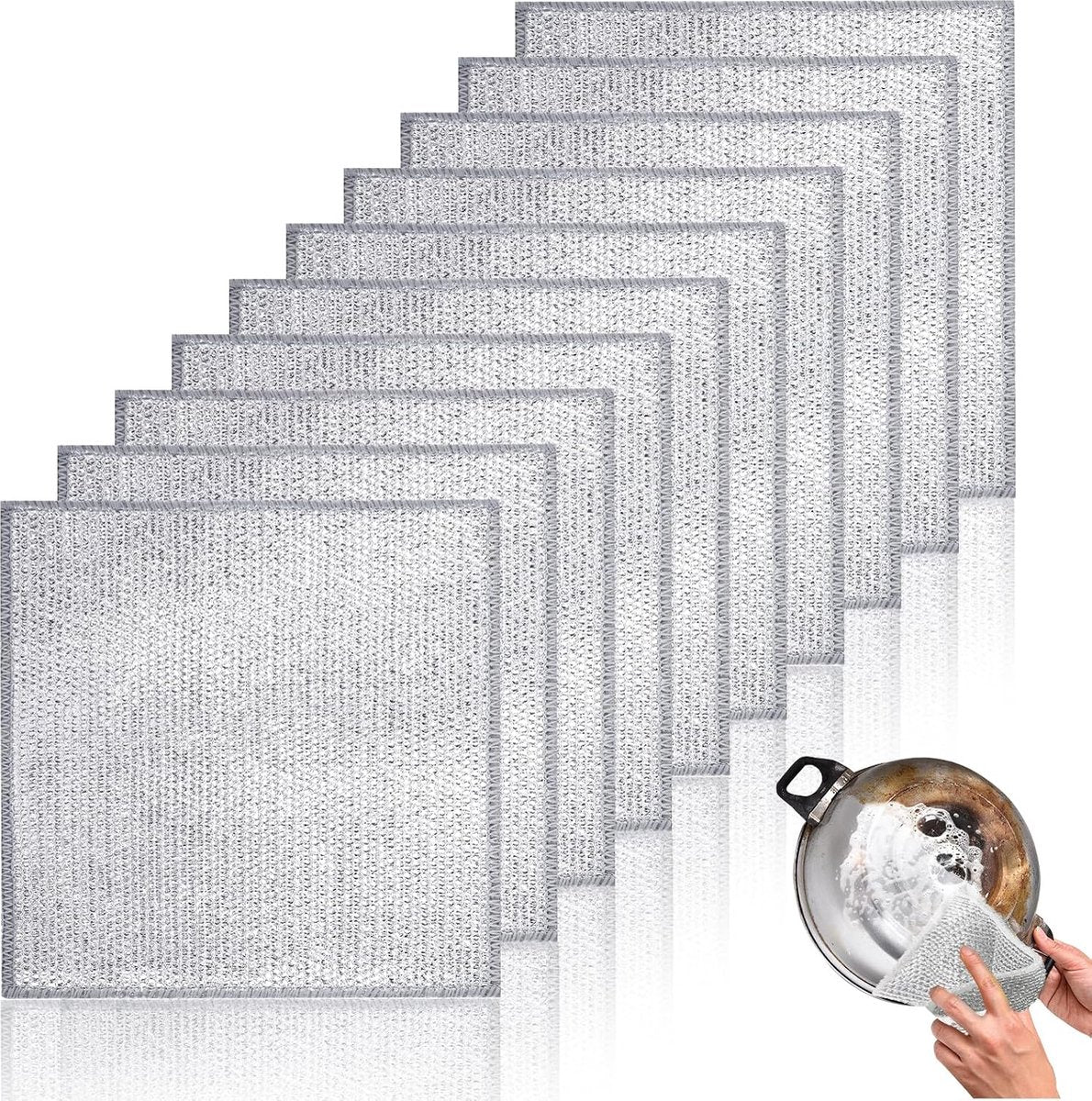 Dishcloths - 10 Pieces - String Dishcloths - Dishcloths - Silver Thread Cloths - Cleaning Cloths - Scouring Pad - Reusable - Multifunctional - For Cleaning Pans, Stoves, Baking Trays, Ovens and Grills - For Stubborn Stains - 20x20cm