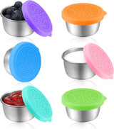 Mini Food Storage Containers - Stainless Steel Snack Box - To Go Set of 6 Dressing Jars 50ml - Sustainable Snack Boxes - Freezer Containers - Lunchbox Seal Cup - Silicone Storage Containers with Lids - Dressing Container - BPA Free - Leakproof - For Snack