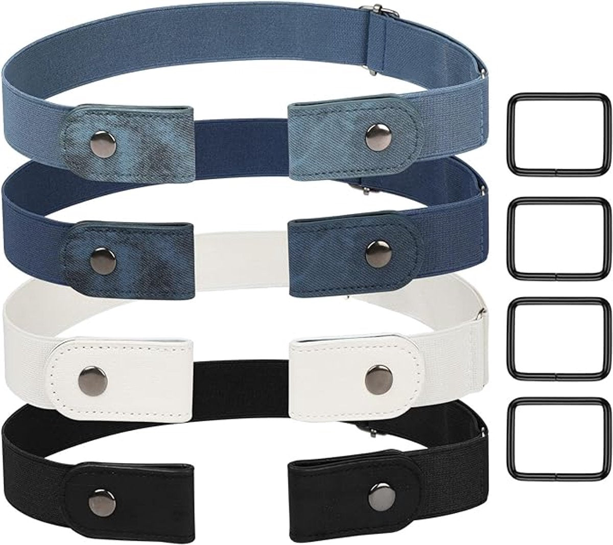 Buckleless Belt - 4 Pieces Buckle-Free & Elastic Belt for Women & Men - Elastic Belt - Elastic Belt Without Buckle - 3cm Wide - Elastic Trouser Belt Without Buckle - Belt Without Buckle - Buckle-Free Belt - Maternity Belt - Belt Without Holes