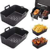 2 Airfryer Silicone Trays - Airfryer Accessories - BPA Free - Baking Paper Alternative - Airfryer Trays - Airfryer Liner - Rectangular - Airfryer Silicone Baking Paper - 17.5x12x6 Cm - Baking Mold - Black - Sustainable - Non-Stick - Dishwasher Safe