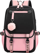 Girls School Student School Bag Outdoor Backpack With USB Charging Port, Black Pink - School Bag - Backpack - Rucksack - School - Girls - Boys - Teenagers - Book Bag - Girl's Backpack - Backpacks - Rucksack For Children - Waterproof - Laptop Backpack