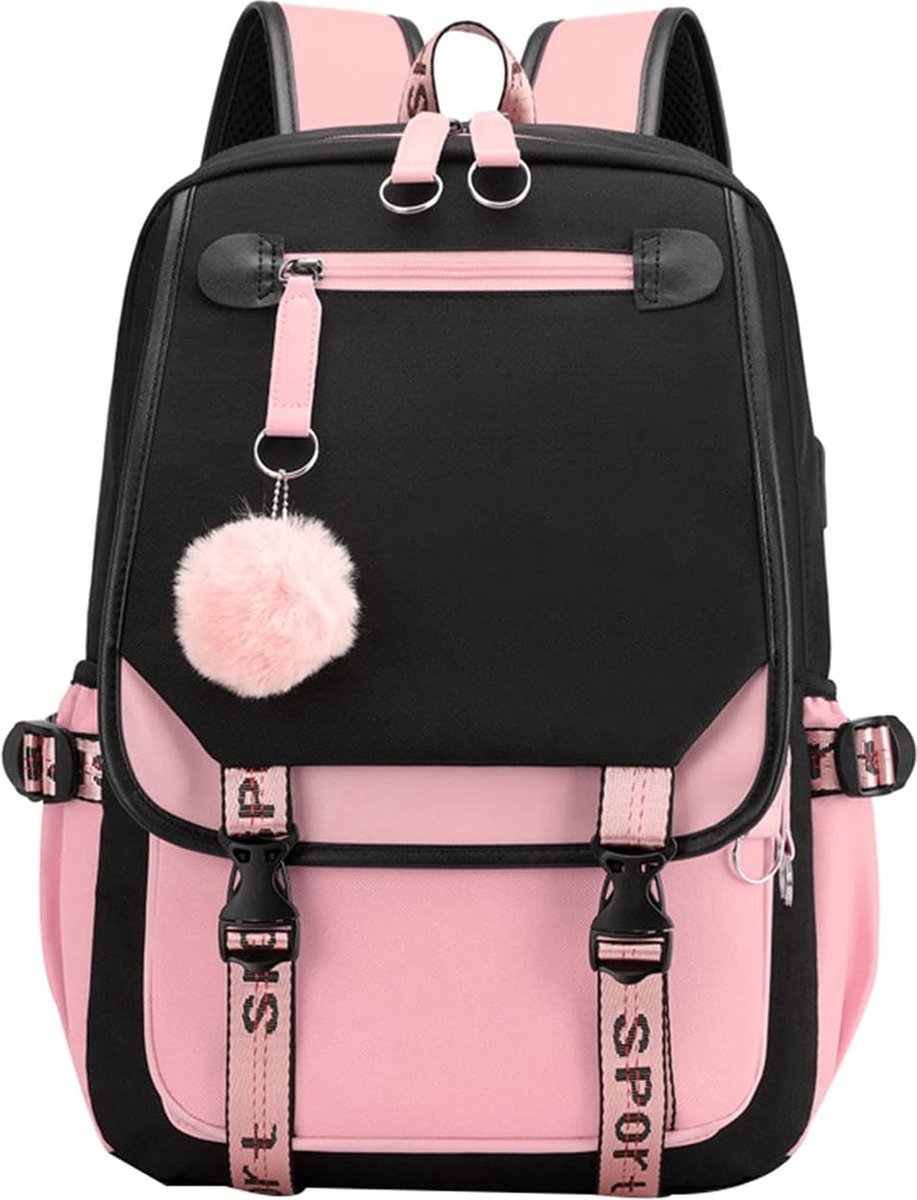 Girls School Student School Bag Outdoor Backpack With USB Charging Port, Black Pink - School Bag - Backpack - Rucksack - School - Girls - Boys - Teenagers - Book Bag - Girl's Backpack - Backpacks - Rucksack For Children - Waterproof - Laptop Backpack