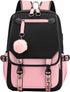 Girls School Student School Bag Outdoor Backpack With USB Charging Port, Black Pink - School Bag - Backpack - Rucksack - School - Girls - Boys - Teenagers - Book Bag - Girl&