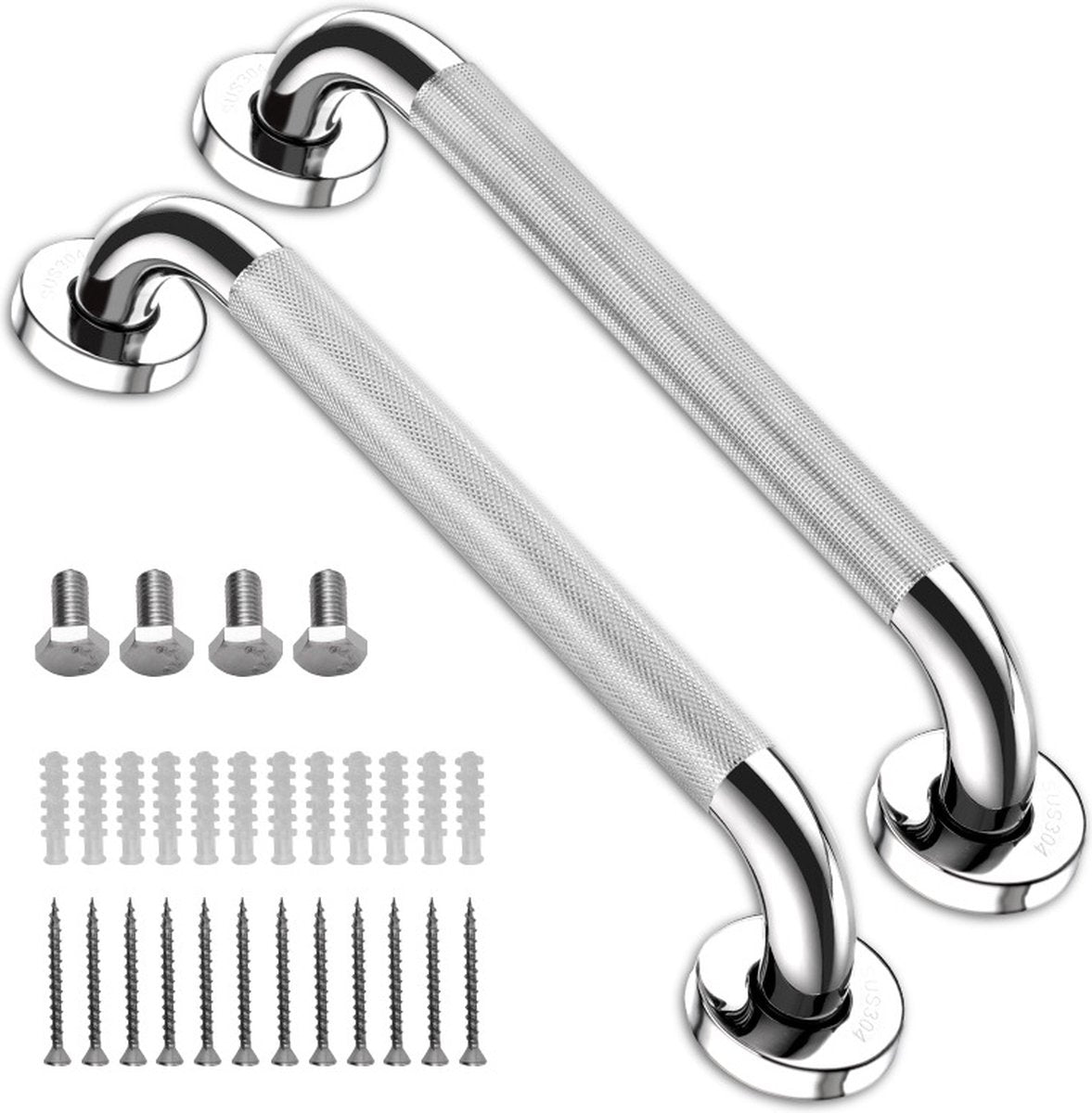 Wall Bracket - Extra Grip - Handle/Wall Grab Bar for Bathroom/Shower/Toilet - 30cm - 2 Pieces - Toilet Grab Bar - Bath Grab Bar - Shower Grab Bar - Non-Slip Grab Bar - Bathroom Handle - Bathroom - Kitchen - Stairs - Furniture Hardware - Mounting Hardware 
