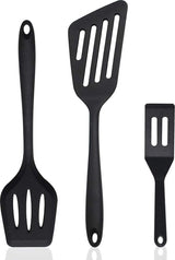 Spatula Set of 3 - Silicone Spatula - BPA Free - Spatulas - Heat Resistant - Non-stick - Anti-Slip - Hangable - Dishwasher Safe - Kitchen Utensils - Scraper - Whisk - Baking Spatula - Spatula - Black - Value Set
