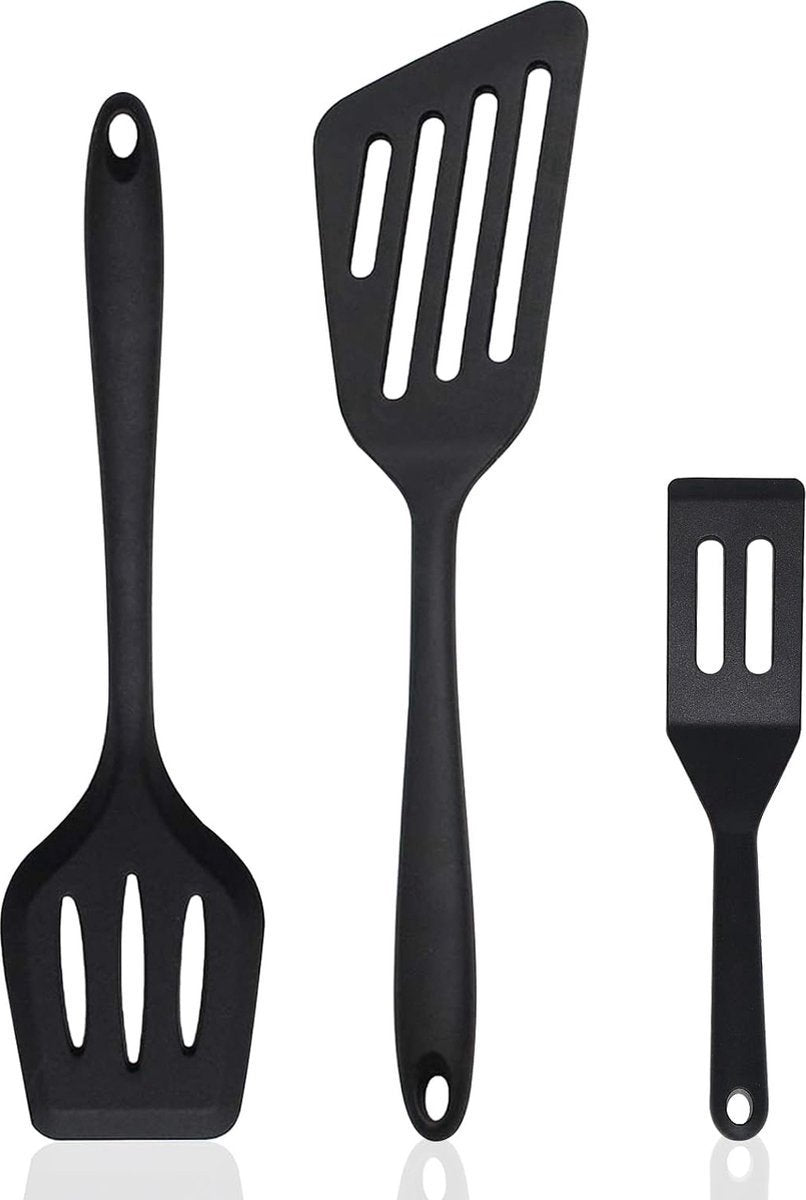 Spatula Set of 3 - Silicone Spatula - BPA Free - Spatulas - Heat Resistant - Non-stick - Anti-Slip - Hangable - Dishwasher Safe - Kitchen Utensils - Scraper - Whisk - Baking Spatula - Spatula - Black - Value Set